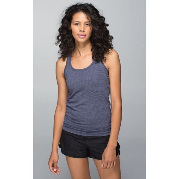 Lululemon Run Swiftly Tech Fitted Tank Top Heathered Cadet Blue Striped 8 - Picture 1 of 6